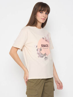 Madame - Sinker Graphic Print Foil Detailed Beige T-shirt