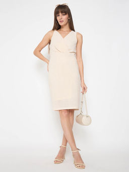 Madame - Self Design Bodycon Mini Off White Dress