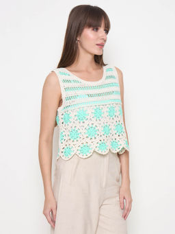 Madame - Crochet Sleeveless Green Cotton Top