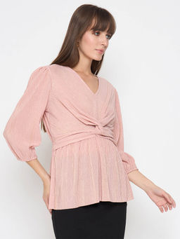 Madame - Pliss Self Design Front Knot Peach Top