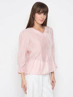 Madame - Nylon Swarovski Dart Detailed Peach Top