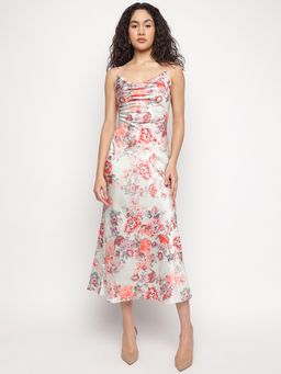 Guess - Cream Floral Cowl Neck A-Line Dress