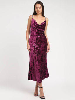 Guess - Womens Purple Polyester Blend Regular Fit Cowl Neck Sleeveless Dress