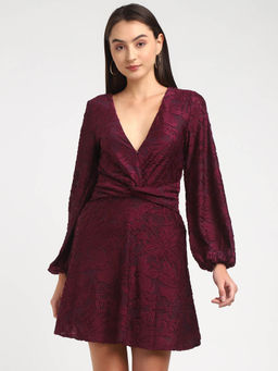 Guess - Womens Maroon Polyester Self Design Regular Fit Dress