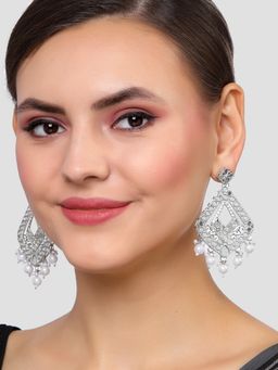 Karatcart - Silver Plated Mirror Studded Diamond Shape Dangler Earrings for Women