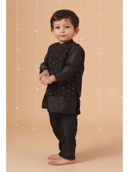 Tjori - Black Buti Chanderi Nehru Jacket