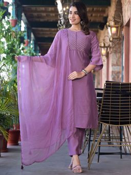 Readiprint - Silk Fabric Mauve Kurta and Pant with Dupatta (Set of 3)