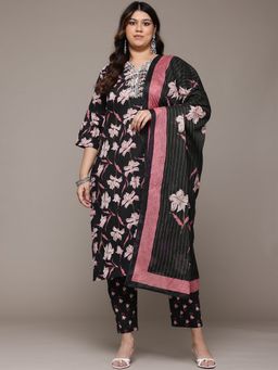 Readiprint - Cotton Fabric Black Kurta with Pant and Dupatta (Set of 3)