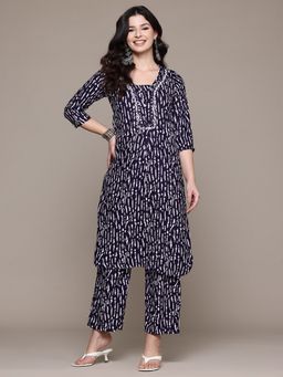 Readiprint - Viscose Fabric Navy Blue Kurta and Palazzo (Set of 2)