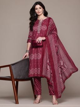 Readiprint - Cotton Fabric Burgundy Kurta and Pant with Dupatta (Set of 3)