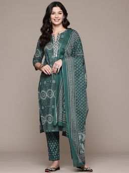 Readiprint - Cotton Fabric Green Color Kurta and Pant with Dupatta (Set of 3)