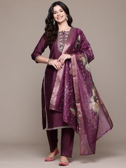 Readiprint - Viscose Fabric Wine Kurta and Pant with Dupatta (Set of 3)