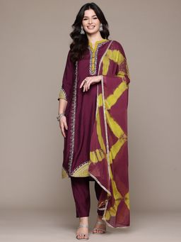 Readiprint - Silk Fabric Burgundy Kurta and Pant with Dupatta (Set of 3)