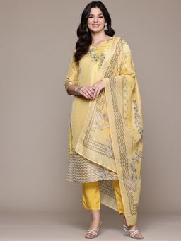 Readiprint - Organza Fabric Yellow Color Kurta and Pant with Dupatta (Set of 3)