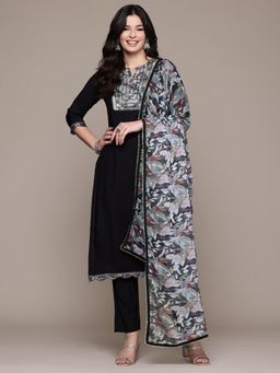 Readiprint - Silk Fabric Black Kurta and Pant with Dupatta (Set of 3)