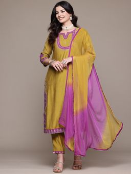 Readiprint - Viscose Fabric Olive Kurta and Pant with Dupatta (Set of 3)