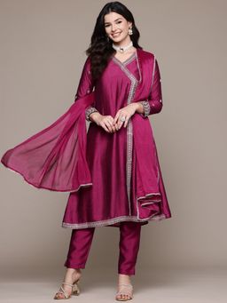 Readiprint - A-Line Silk Fabric Pink Kurta and Pant with Dupatta (Set of 3)