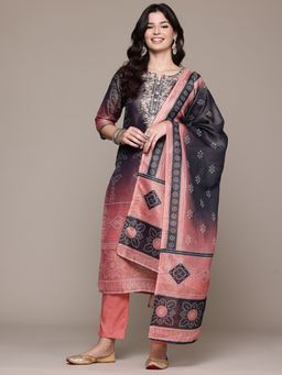 Readiprint - Organza Fabric Black Kurta and Pant with Dupatta (Set of 3)