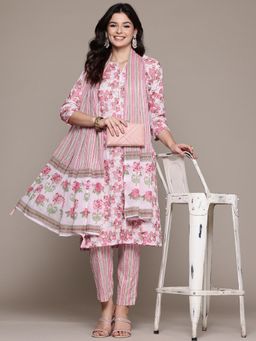 Readiprint - Cotton Fabric Pink Kurta and Pant with Dupatta (Set of 3)