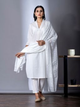 Readiprint - Cotton White Color Kurta and Pant with Dupatta (Set of 3)