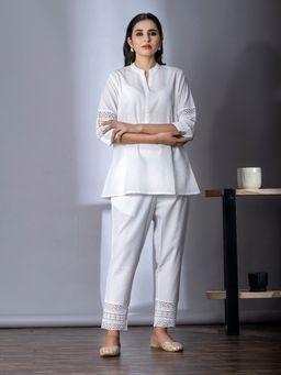 Readiprint - A-Line Style Cotton White Color Co-Ord (Set of 2)