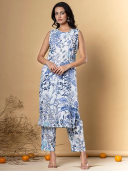 Readiprint - Cotton Fabric White and Blue Color Kurta and Pant (Set of 2)