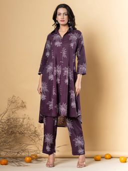 Readiprint - A-Line Style Cotton Fabric Purple Printed Kurta and Pant (Set of 2)