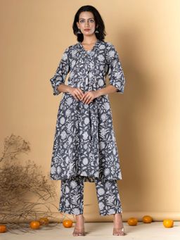 Readiprint - A-Line Style Cotton Fabric Grey Color Kurta and Pant (Set of 2)