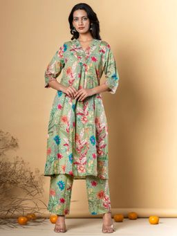 Readiprint - A-Line Style Cotton Fabric Green Color Kurta and Pant (Set of 2)