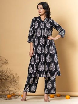 Readiprint - A-Line Style Cotton Fabric Black Kurta and Palazzo (Set of 2)
