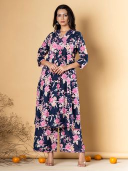 Readiprint - A-Line Style Cotton Fabric Navy Blue Color Kurta and Palazzo (Set of 2)