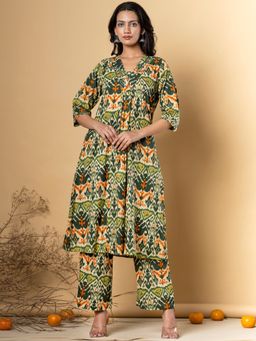 Readiprint - A-Line Style Cotton Fabric Green Color Kurta and Pant (Set of 2)