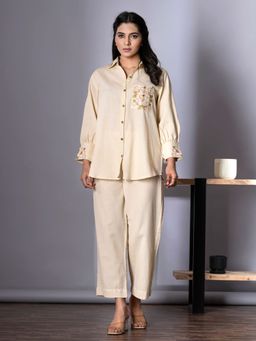 Readiprint - Shirt Style Cotton Flex Cream Color Co-Ord (Set of 2)