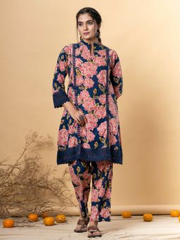 Readiprint - Cotton Fabric Navy Blue Floral Printed Kurta and Pant (Set of 2)