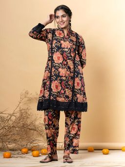 Readiprint - Cotton Fabric Black Floral Printed Kurta and Pant (Set of 2)