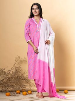 Readiprint - Cotton Pink Color Kurta and Pant with Dupatta (Set of 3)