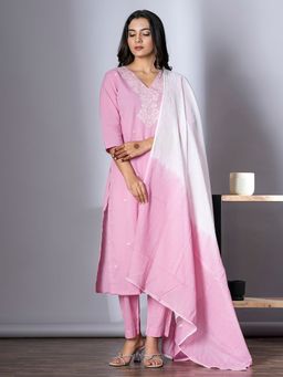 Readiprint - Cotton Pink Color Kurta and Pant with Dupatta (Set of 3)