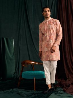 Project Bandi - Rose Versailles Cotton Linen Kurta With Cream Pajama (Set Of 2)