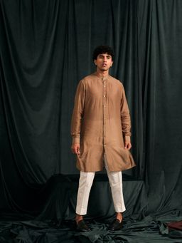 Project Bandi - Khakhi Marigold Malai Cotton Kurta With Cream Pajama (Set Of 2)