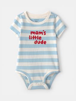 Carter's - Baby Boy Blue Moms Little Dude Striped Printed Onesie