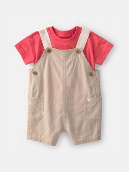 Carter's - Baby Boy Beige Solid Dungaree with T-shirt