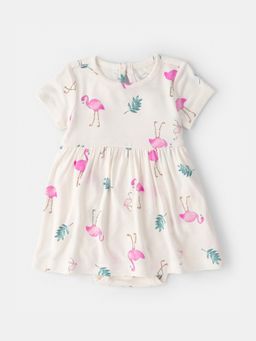 Carter's - Baby Girl White Flamingo Dress with Attached Bloomer