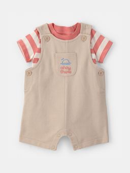 Carter's - Baby Boy Beige Boat Striped Dungaree with T-shirt