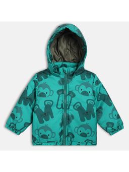 MINI KLUB - Teal Cotton Full Sleeve Printed Hoodie
