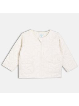 MINI KLUB - White Cotton Full Sleeve Solid Bomber Jacket