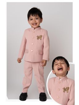 Little Collars - Pink Terry Lion Embroidered Jacket with Shirt and Pant (Set of 3)