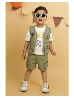 Little Collars - Green Cotton Cargo Sleeveless Co-Ord (Set of 3)