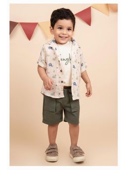 Little Collars - Pure Muslin Cotton Printed Shirt Shorts with T-Shirt & Belt (Set of 4)