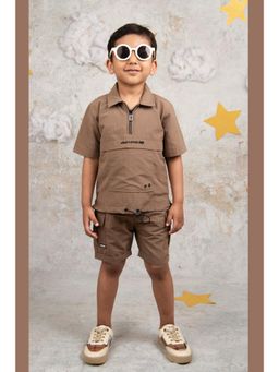 Little Collars - Beige Trendy Uber Cool Zippered Co-Ord