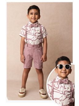 Little Collars - Pink Cotton Mesh Printed Half Sleeves Co-Ord (Set of 4)